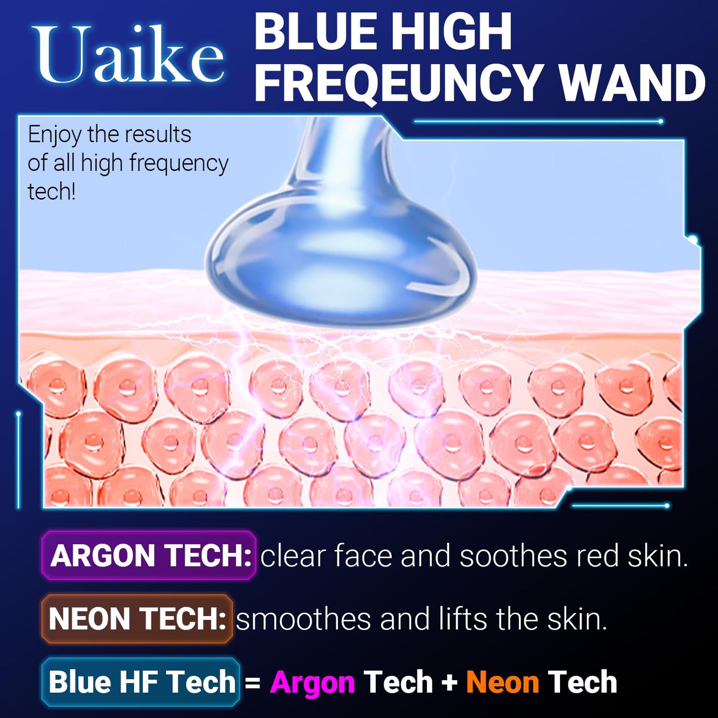 Transform Your Skin at Home with the High Frequency Facial Wand - Portable Handheld Blue Skin Care Device with 4 Glass Tubes