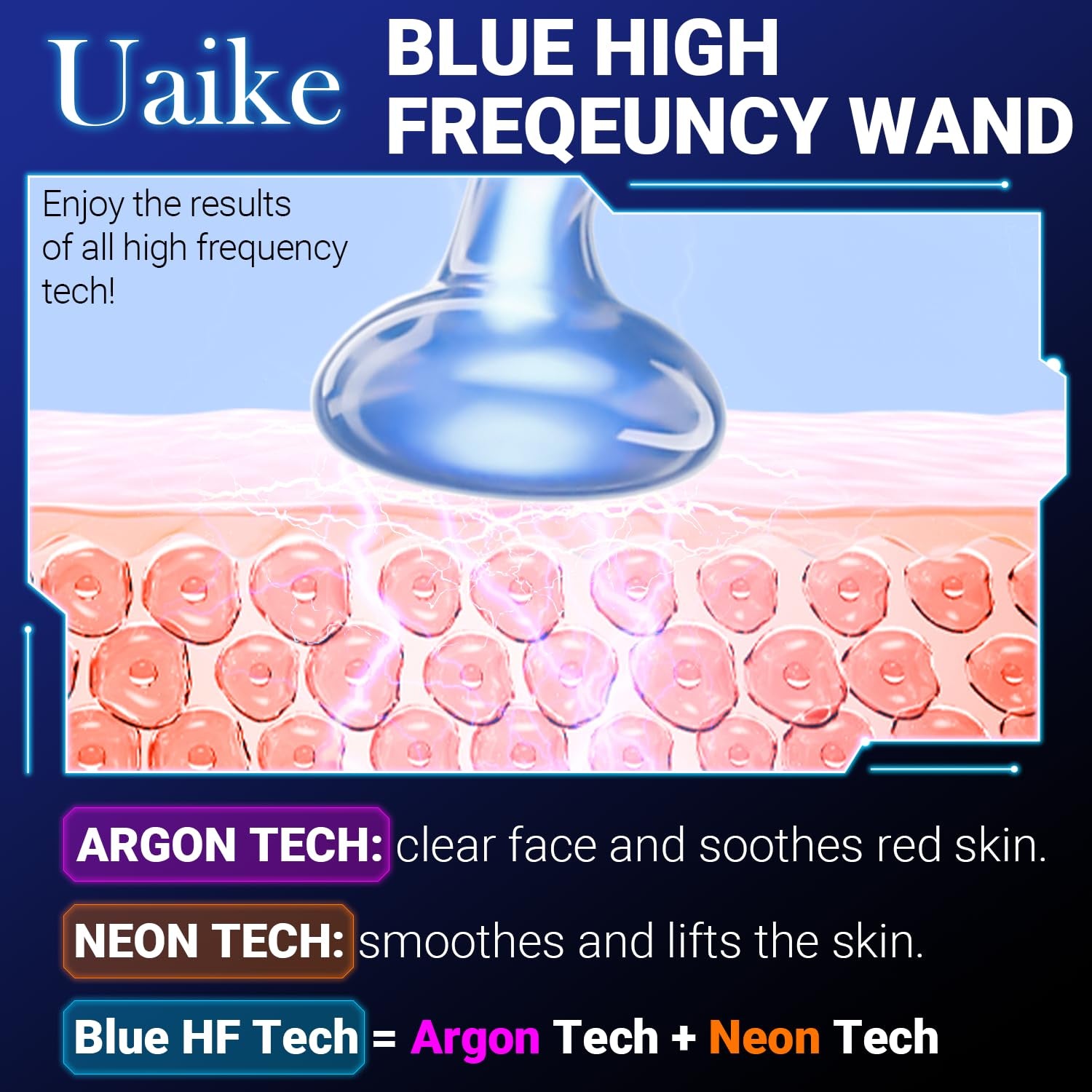 Transform Your Skin at Home with the High Frequency Facial Wand - Portable Handheld Blue Skin Care Device with 4 Glass Tubes