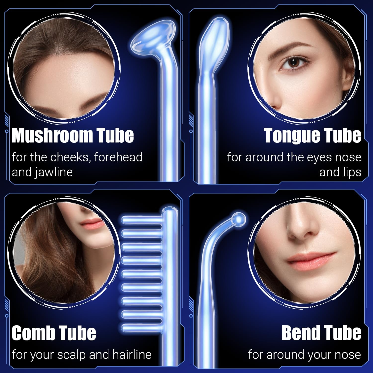 Transform Your Skin at Home with the High Frequency Facial Wand - Portable Handheld Blue Skin Care Device with 4 Glass Tubes