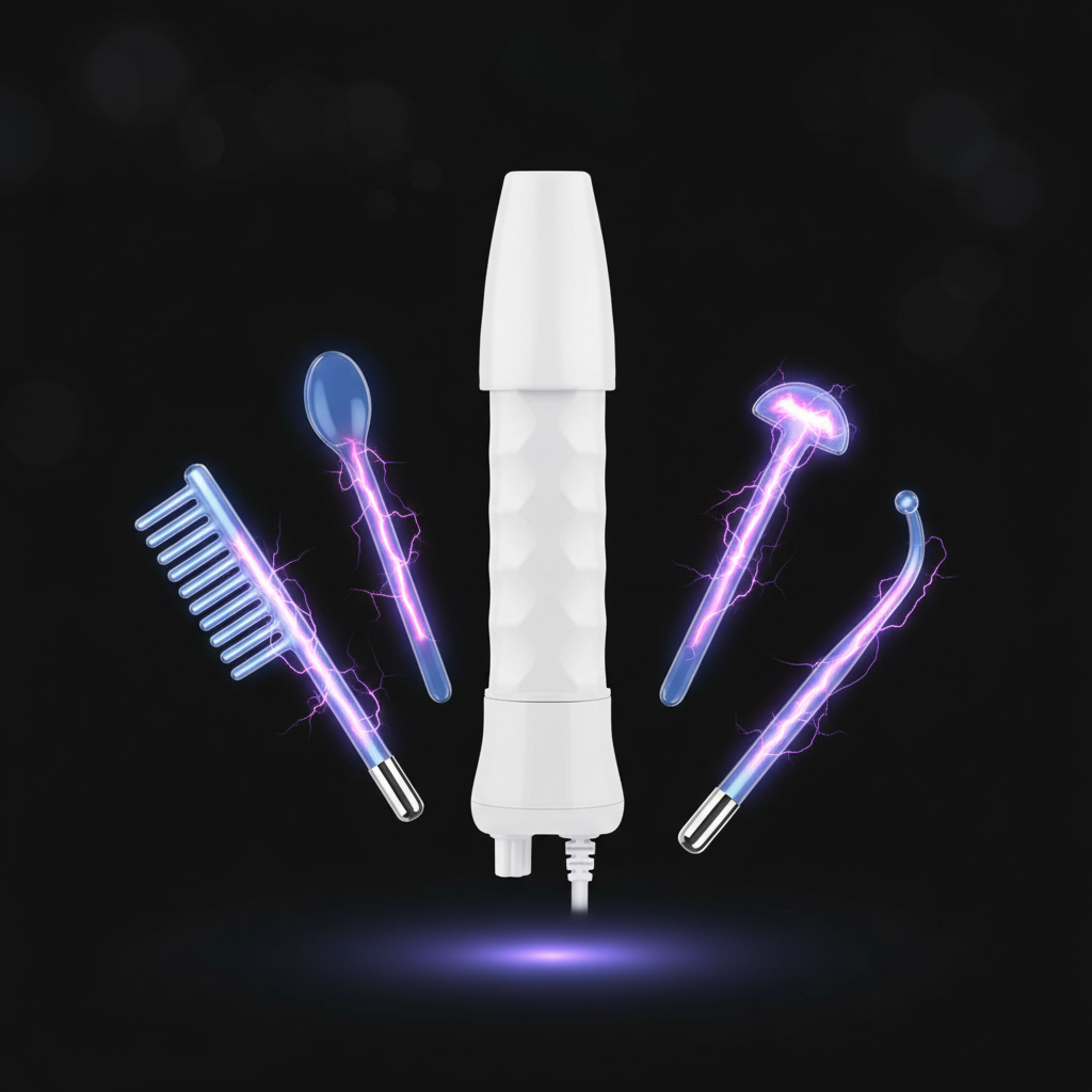 Transform Your Skin at Home with the High Frequency Facial Wand - Portable Handheld Blue Skin Care Device with 4 Glass Tubes