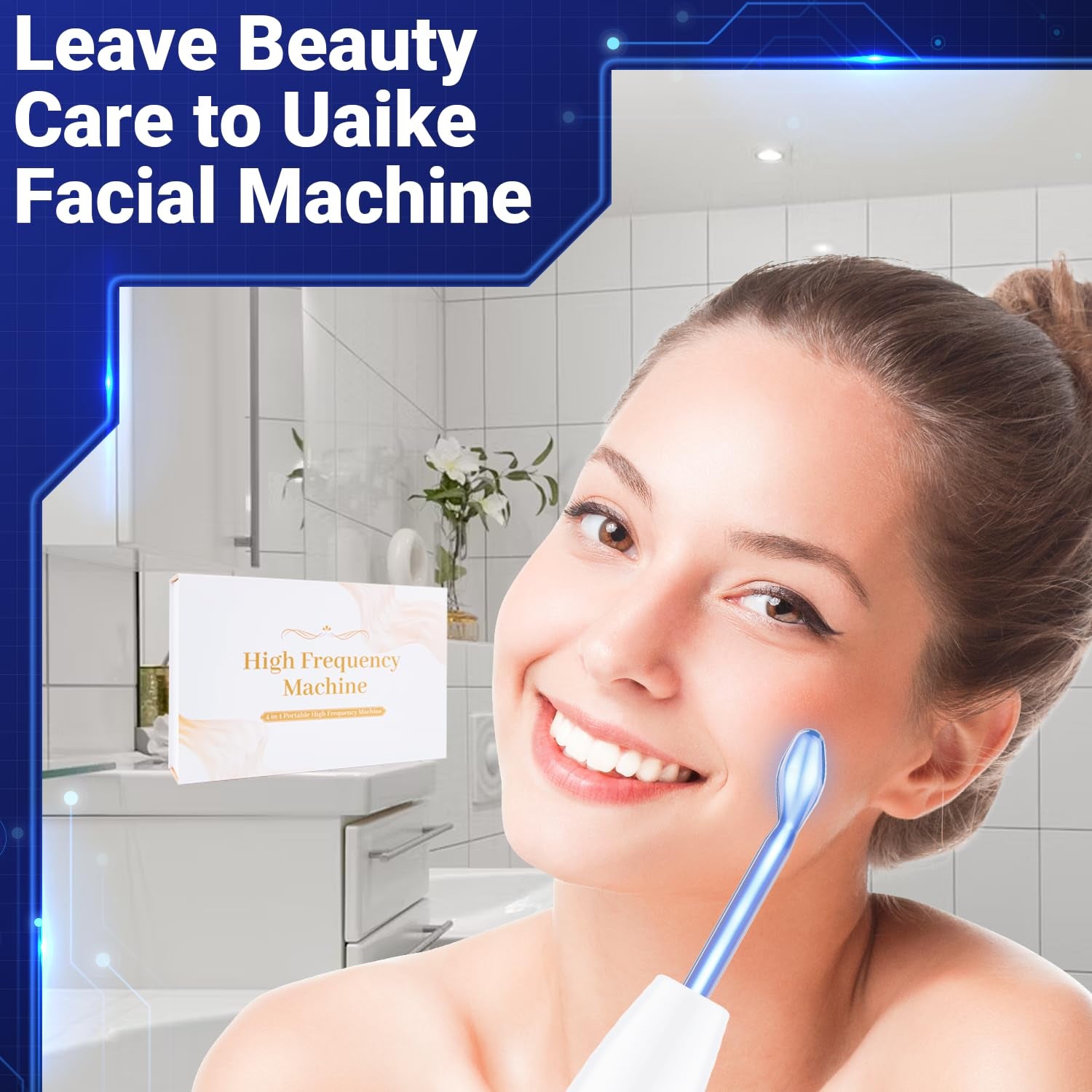 Transform Your Skin at Home with the High Frequency Facial Wand - Portable Handheld Blue Skin Care Device with 4 Glass Tubes